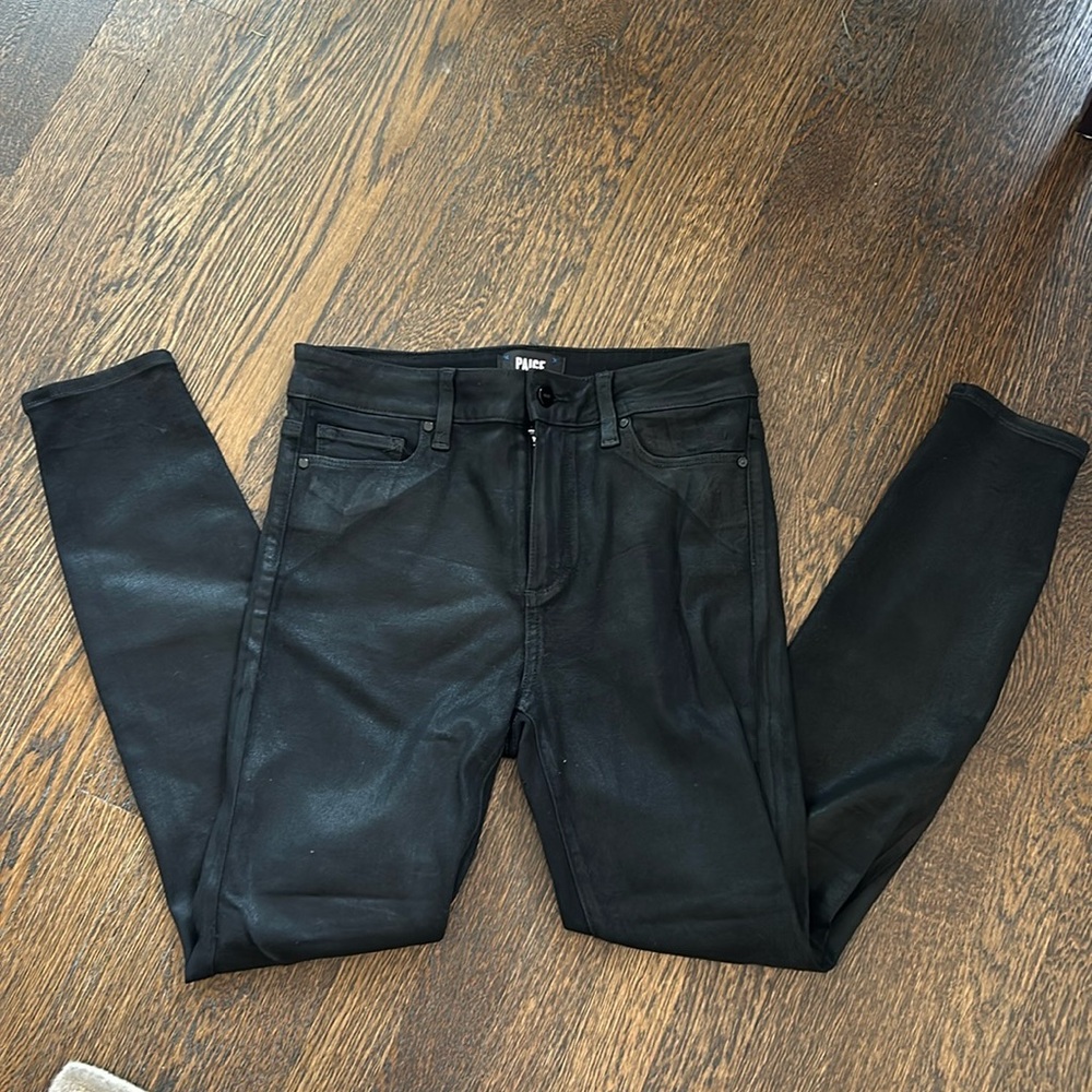 Paige black coated jeans size 28. Never worn
